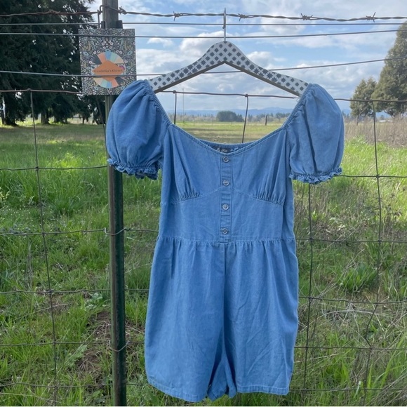 Lily Rose Button Down Western Country Festival Denim Romper - Picture 2 of 5